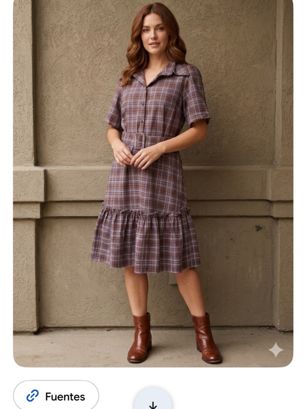 Ivy City Co Plaid Midi Dress in Mauve and Brown